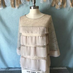 Ann Taylor Sheer Lace Blouse in Tan - 754